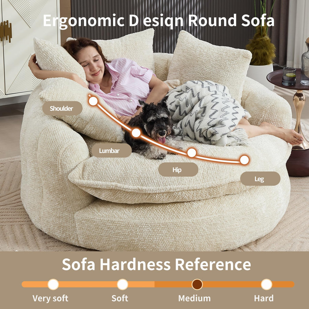 Oversized Chenille Round, Fluffy Reading Chair