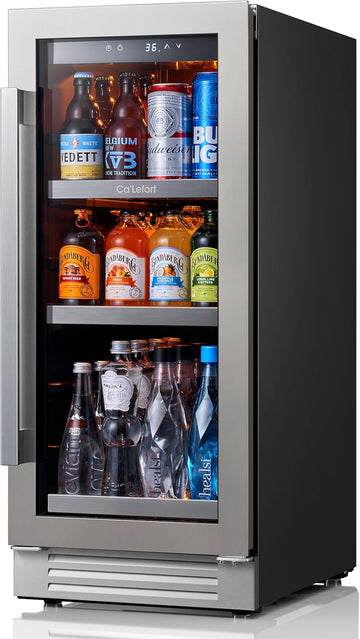 15 Inch Beverage Refrigerator Cooler - 100 Can Mini Fridge with Glass Door for S