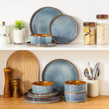 ONION Ceramic Dinnerware Sets, 12 Pieces Stoneware Plates and Bowls Sets for 4