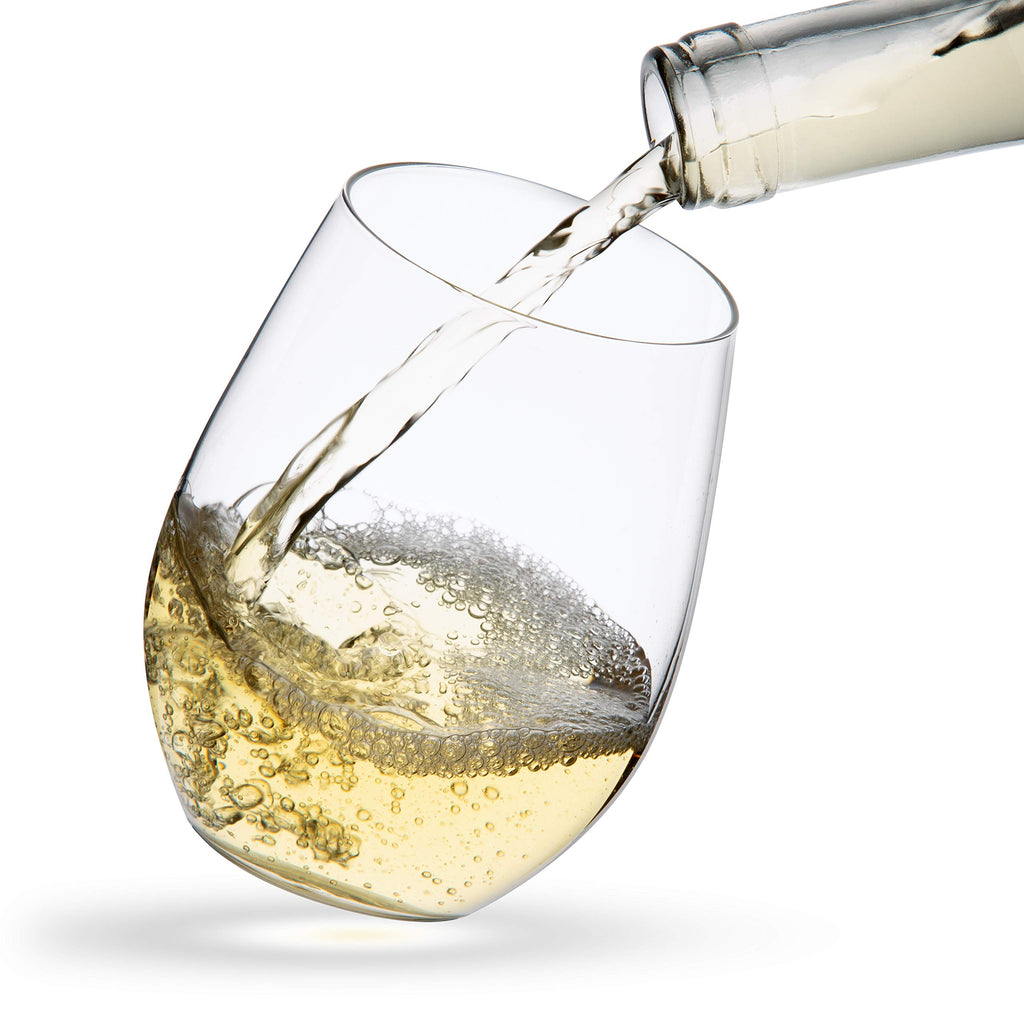 Stemless Wine Glasses Set of 4 - 19 oz Clear Glass Tumblers for Red & White Wine, Cocktails, Dishwasher Safe, Perfect