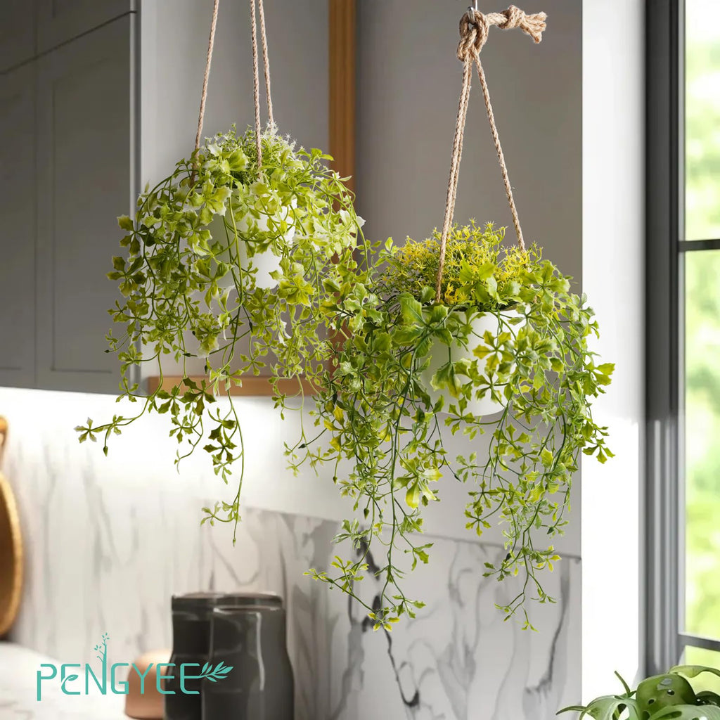 3 Packs 13" Fake Hanging Plants with White Pots for Wall Decor