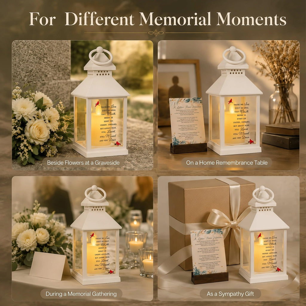 Memorial Lantern, Sympathy Gifts for Loss of Loved One/ Mom/ Dad (White)