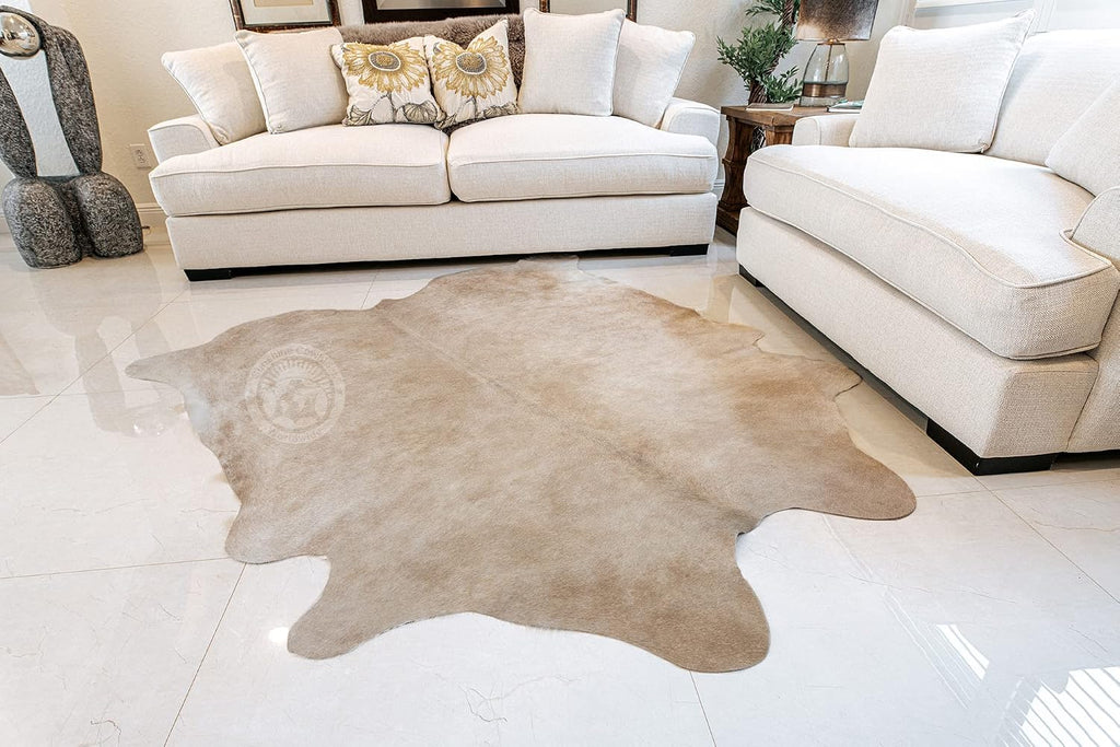 100% Genuine Exotic Beige Cowhide Rug - Modern Style Animal Skin Rug & Floor Carpet & More - Large (6x6-7ft)