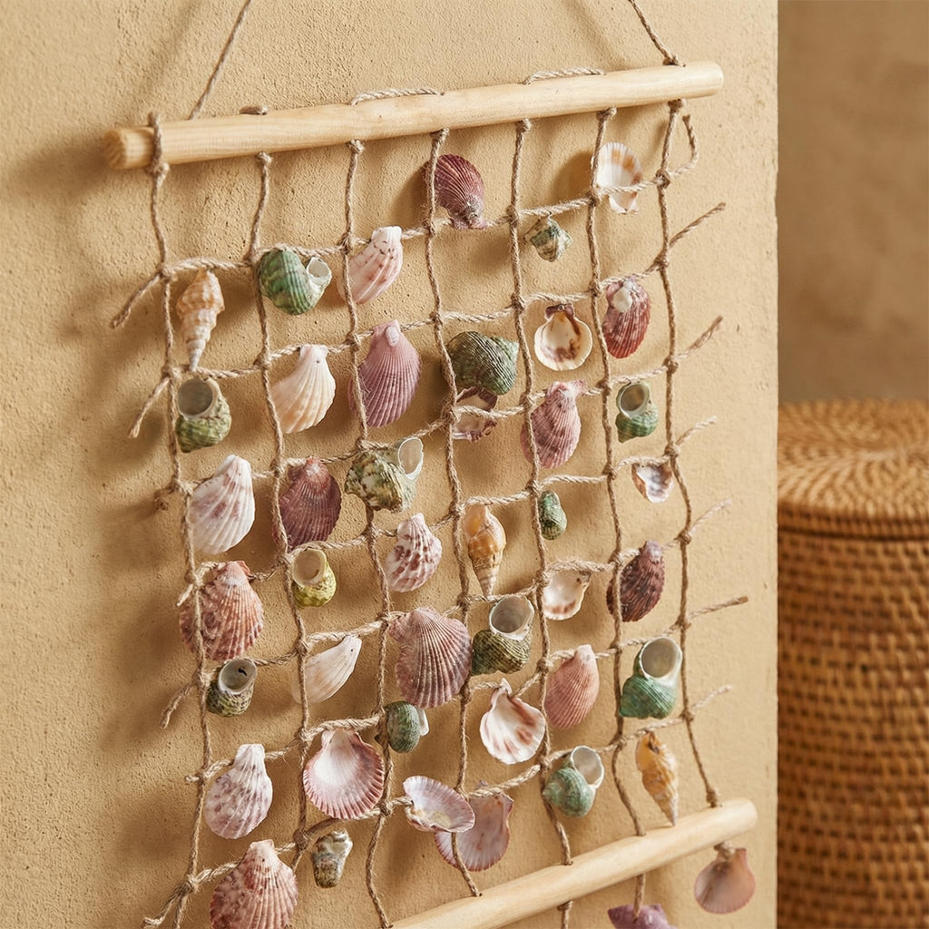 Sea Shell Wall Hanging Decor: Beach Ocean Macrame Wall Hanging Seashell Decor Coastal Beach Themed Room - 20x15 Inch