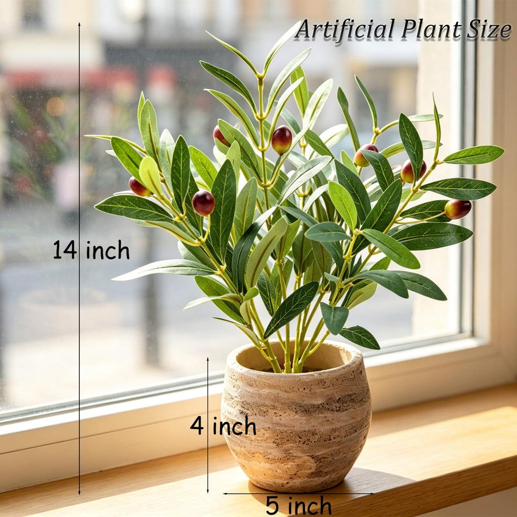 14" Small Artificial Potted Plant with Decorative Branches & Fruit