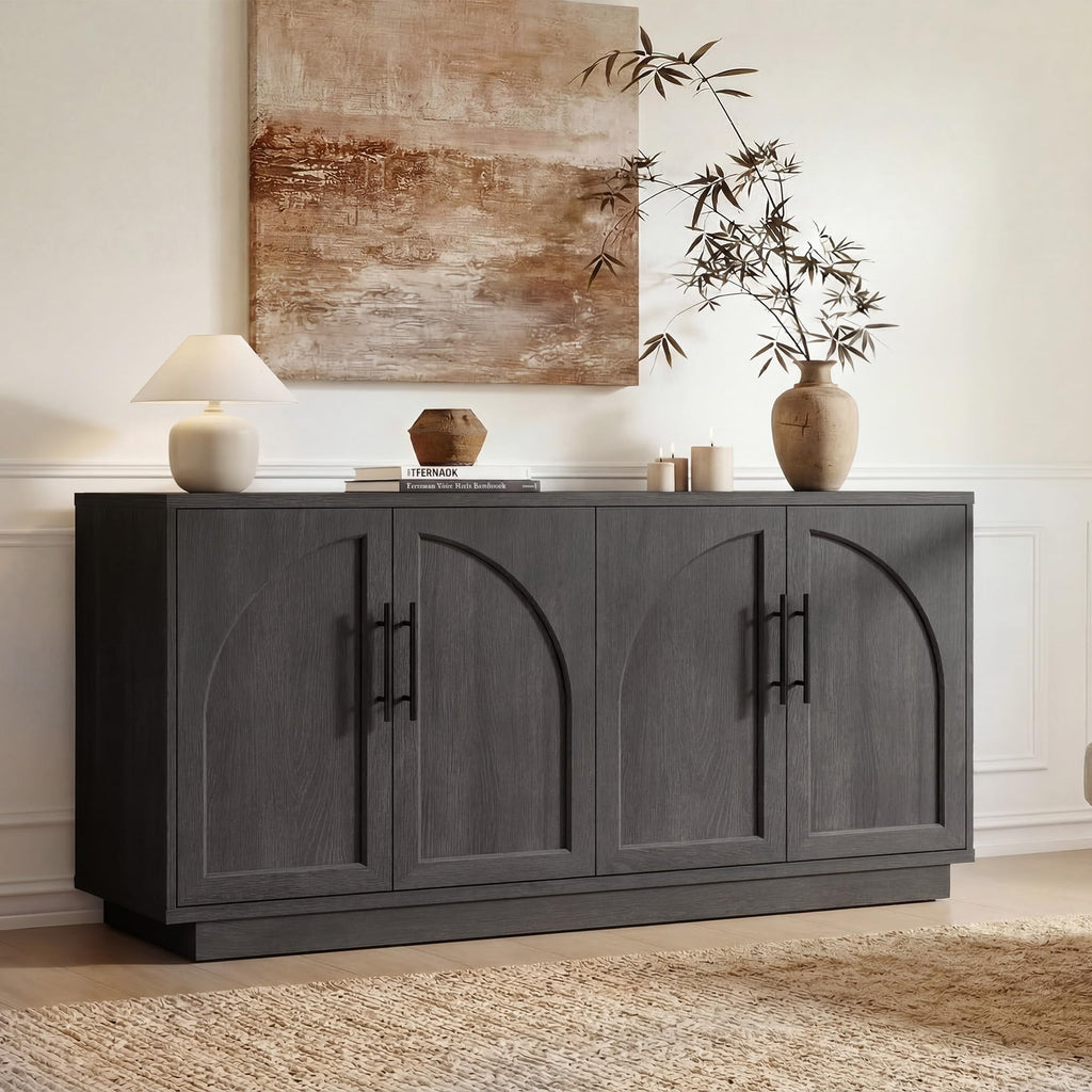 Modular Entertainment Center & Buffet Cabinet, Extra Long Sideboard TV Stand with Arched Wooden Doors, Modern Wooden