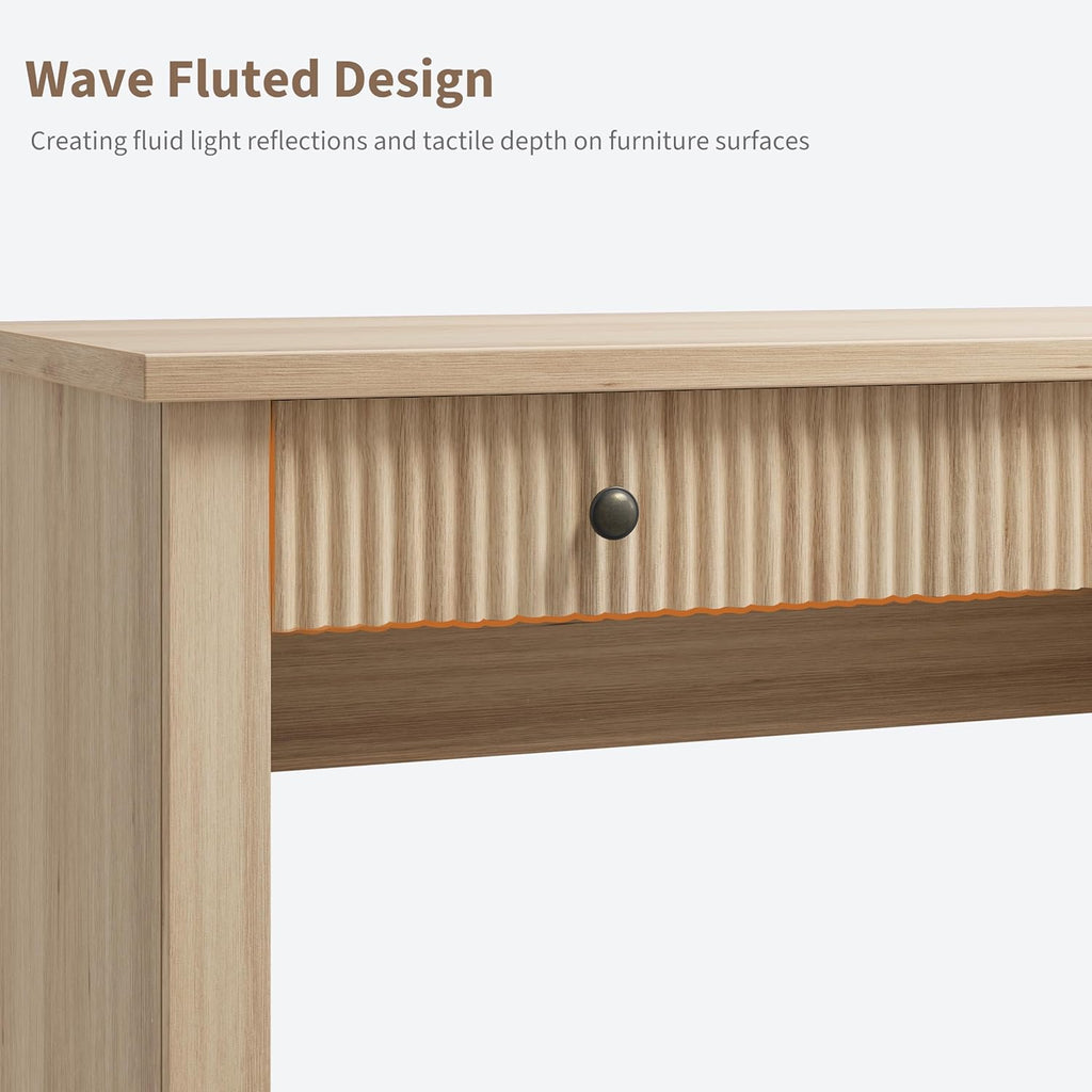 Fluted Home Office Desk Storage, 54 in Modern Executive Desk with Charging Station