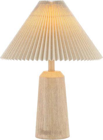 20.5" Beige Wood Finish Resin Cylinder Table Lamp Modern Rustic Scandinavian Bedside Lamp Bedroom wi