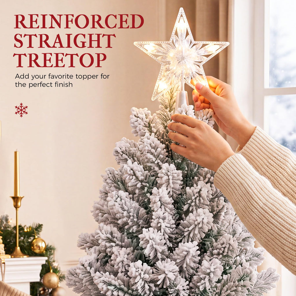 6ft Snow Flocked Artificial Christmas Tree Unlit with 1010 Branch Tips