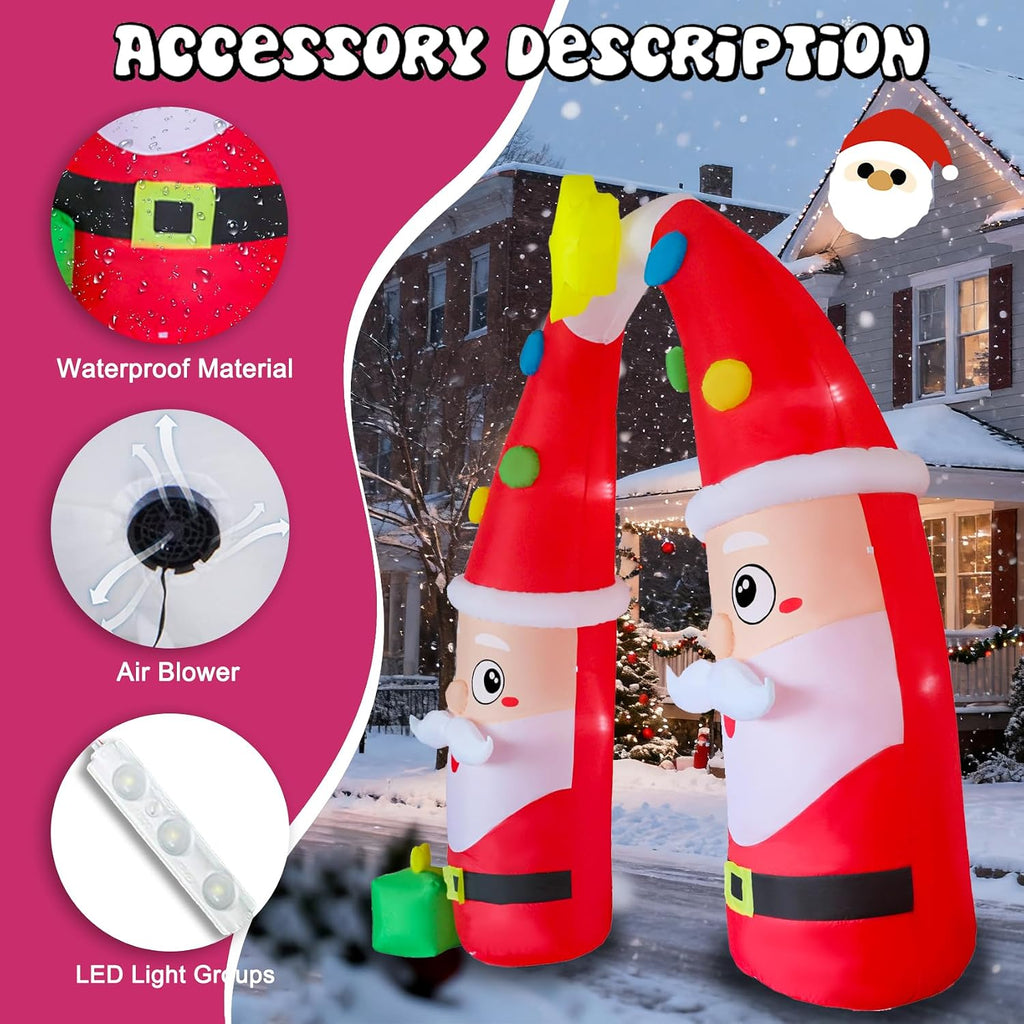 10FT H Giant Animated Christmas Inflatables Archway,Lovely Inflatable Santa Claus Archway with Gift Box, Jumbo