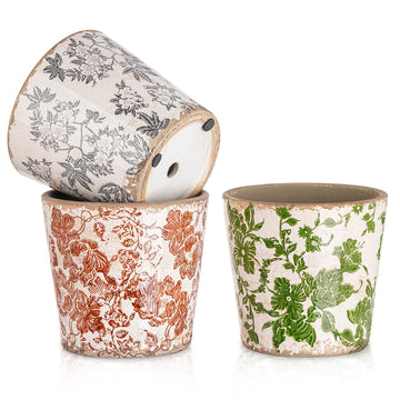Vintage Ceramic Planter Set of 3, 5.5 Inch Crackle Glaze Planters