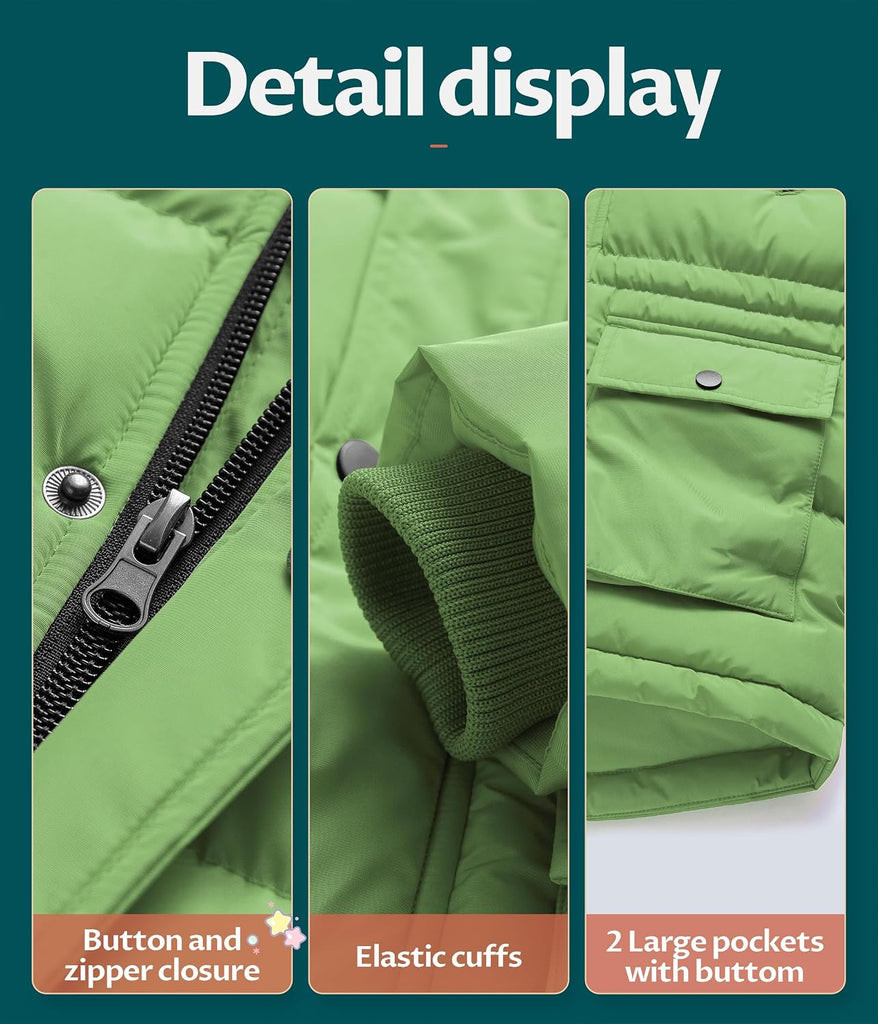 Boy's Winter Parka Water Resistant Hooded Puffer Fleece Lined Jackets Coats
