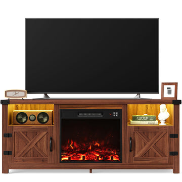 LED Entertainment Center with Fireplace, with Storage Cabinets and 2 Open Shelves, Modern Media TV Console (Dark