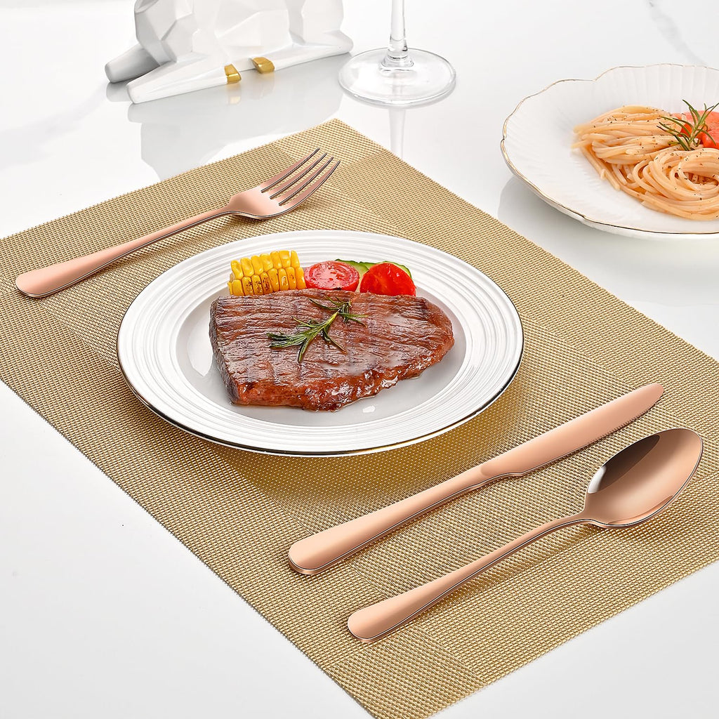 Rose Gold 30-Piece Flatware Sets Service For 6,Pink Silverware Set Includes Knife Spoon And Forks Eating Utensils