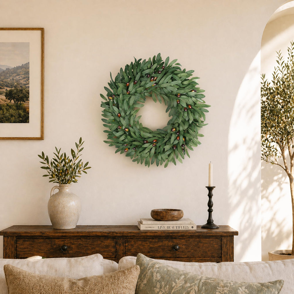 22 Inch Eucalyptus Olive Wreaths for Front Door with Olives