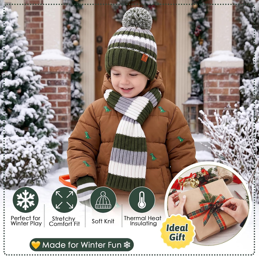 Toddler Kids Winter Hats Scarf Gloves Set Gifts for Boys