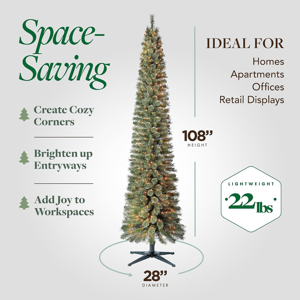 Stanley Pre-Lit Slim Pencil Christmas Tree, 500 Lights