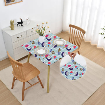 Summer Mint Blue Coconut Pineapple Square Fitted Tablecloth with Elastic 48x48 Inch Outdoor Non Slip Folding Card