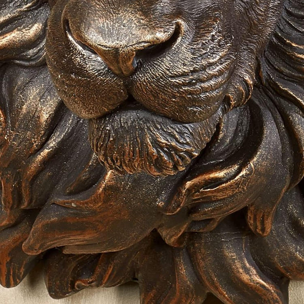 Power and Presence Lion Head Wall Sculpture, Aged Bronze