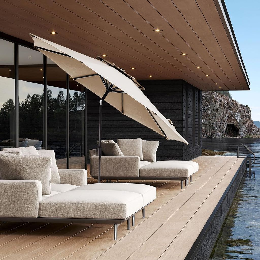 9 ft 2-Tiers Patio Umbrellas Outdoor Table Market Umbrella w/Push Button Tilt/Crank, 8 Sturdy Ribs