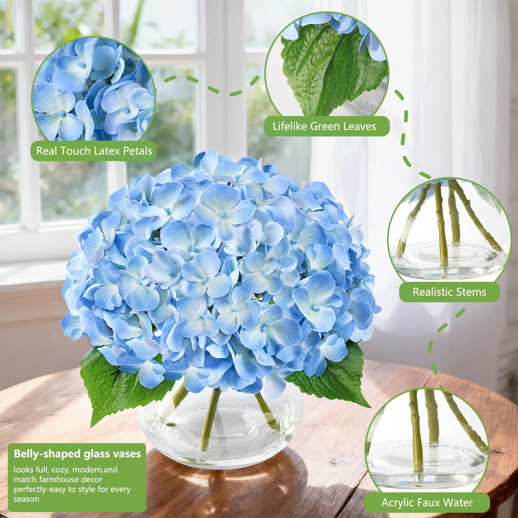 Real Touch Faux in Glass Vase, Light Blue
