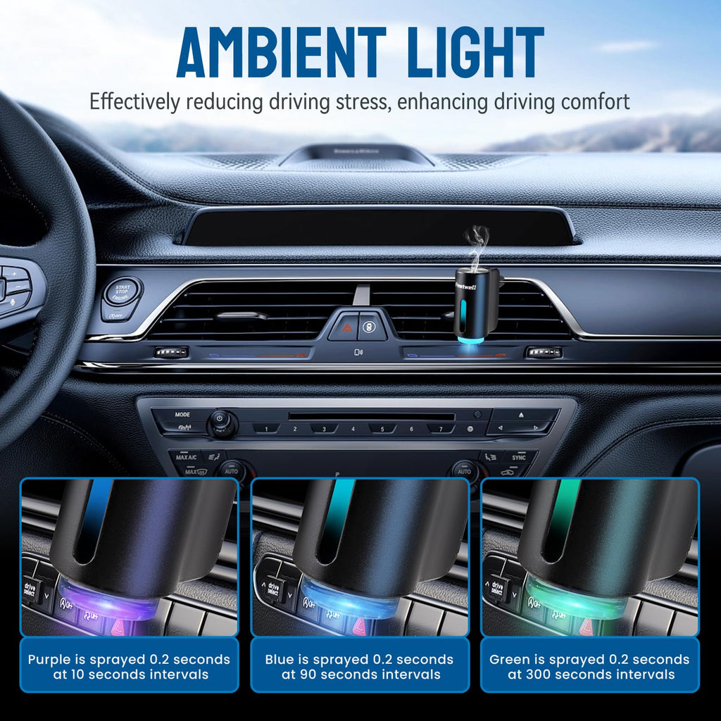 Car Air Freshener, Three Adjustable Modes Intelligent Car Aroma Diffuser, Rechargeable Car Aroma Diffuser, Black