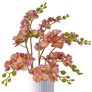 8 Pack Pink and Green Orchid Artificial Real Touch, 22'' Artificial Fake Faux Silk Orchid Stem Bouquets for Wedding