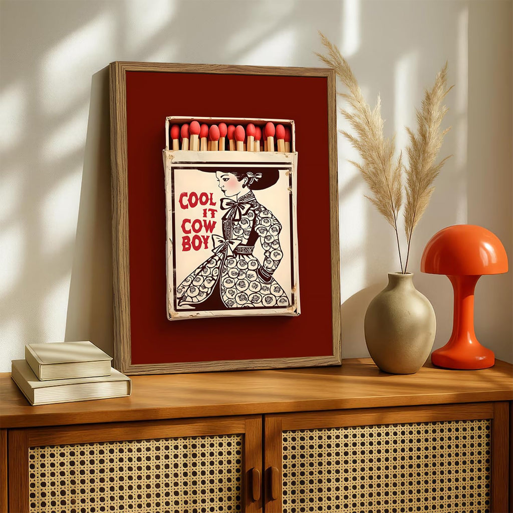 Vintage Western Cowgirl Wall Art Trendy Southwest Cool it Cowboy Matchbox Wall Decor Picture Coastal Cowgirl Poster