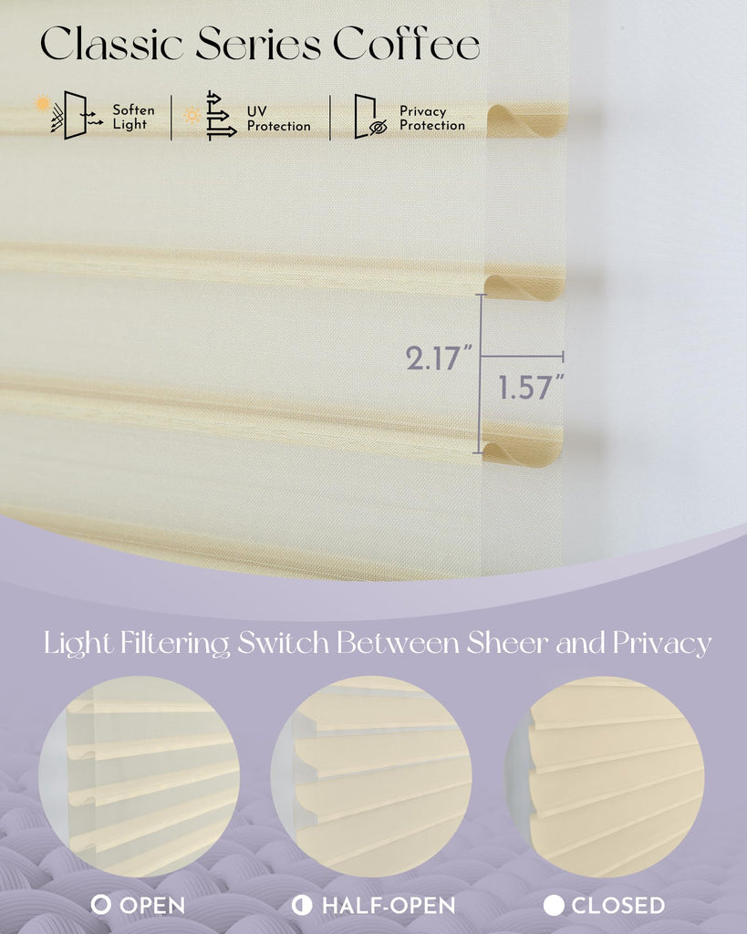 Motorized Shangrila Shades Compatible with Alexa Google Remote Control Rechargeable Cordless Privacy Blinds with