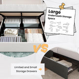 Queen Lift Up Storage Bed/Velvet Upholstered/Modern Wingback Headboard/Upholstered Platform Bed Frame/Hydraulic