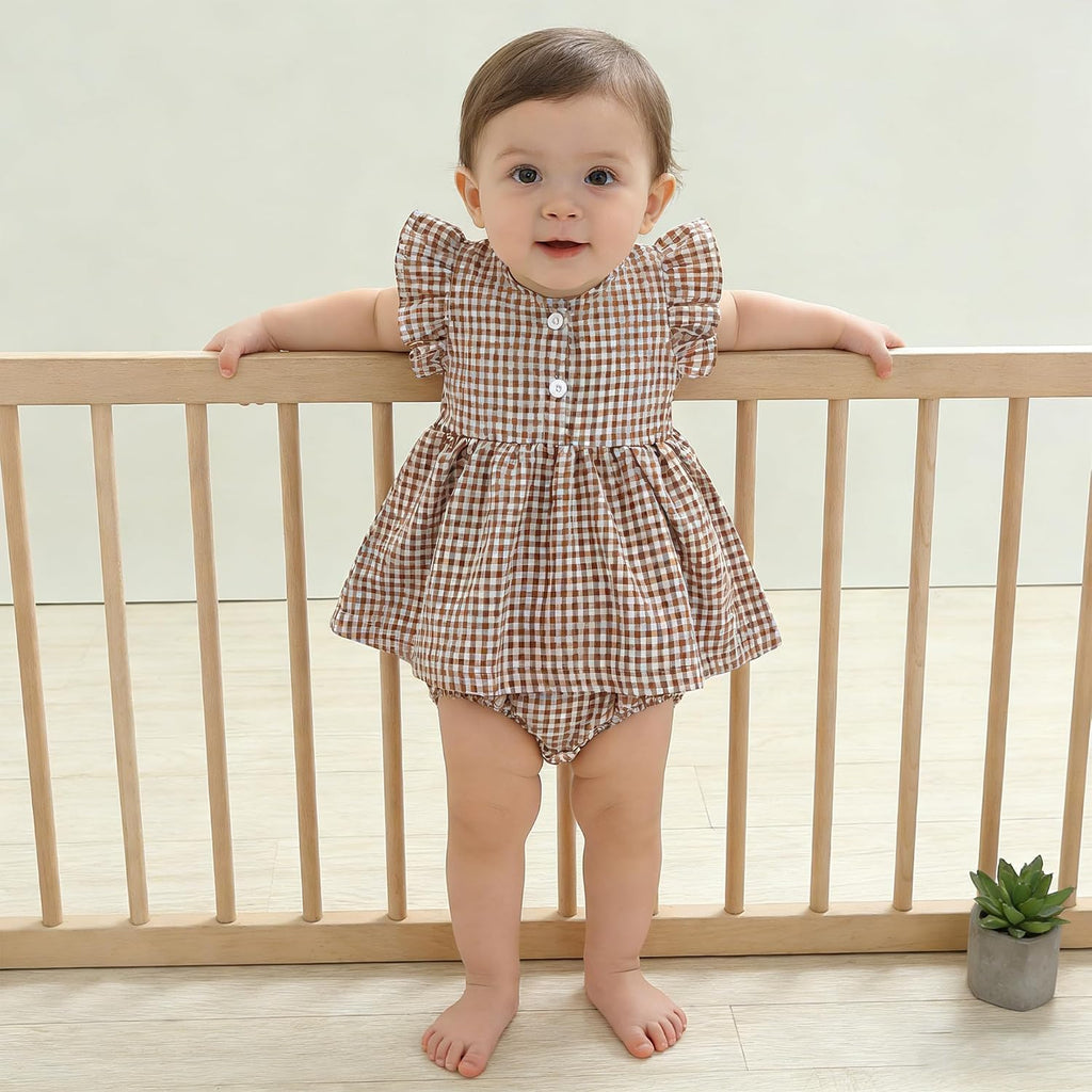 Toddler Baby Girl Clothes Plaid Ruffle Sleeveless Tops with Bloomer 2PCS