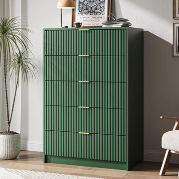 47" Tall Fluted 5-Drawer Dresser, Green