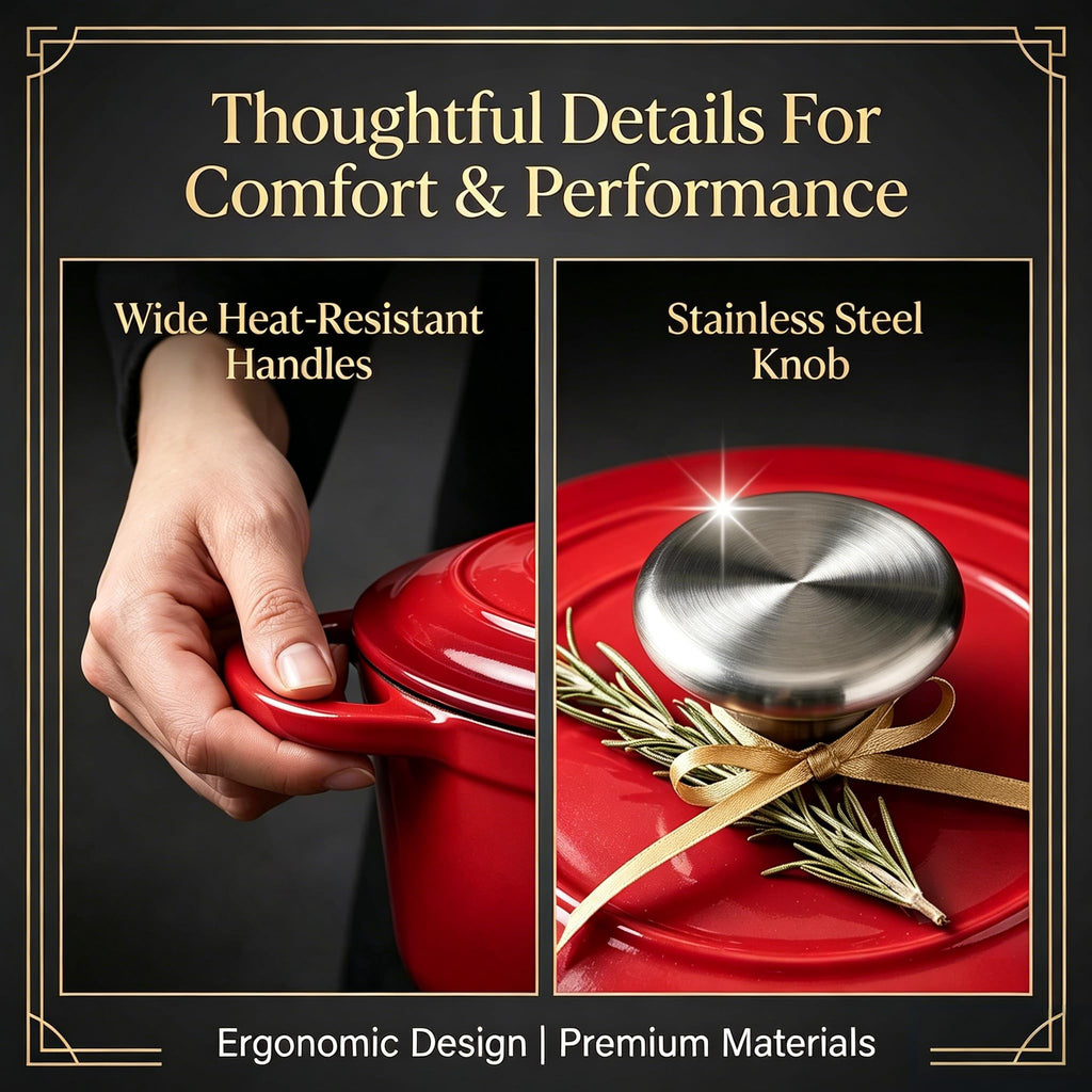 Nonstick Enameled Cast Iron Cookware Set, 5-Piece Pots and Pans Set with Lids, Skillet, Frying Pan, Saucepan & Dutch