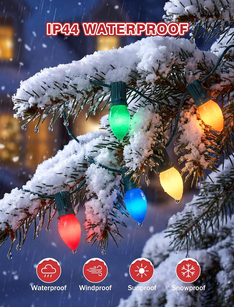 100FT C9 Light String Christmas Stringer, Green Wire with E17 Light Sockets