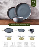 Mercury Plates and Bowls Sets, 12 Pieces Stoneware Dinnerware Sets, Dishes Set for 4, Microwave and Dishwasher Safe