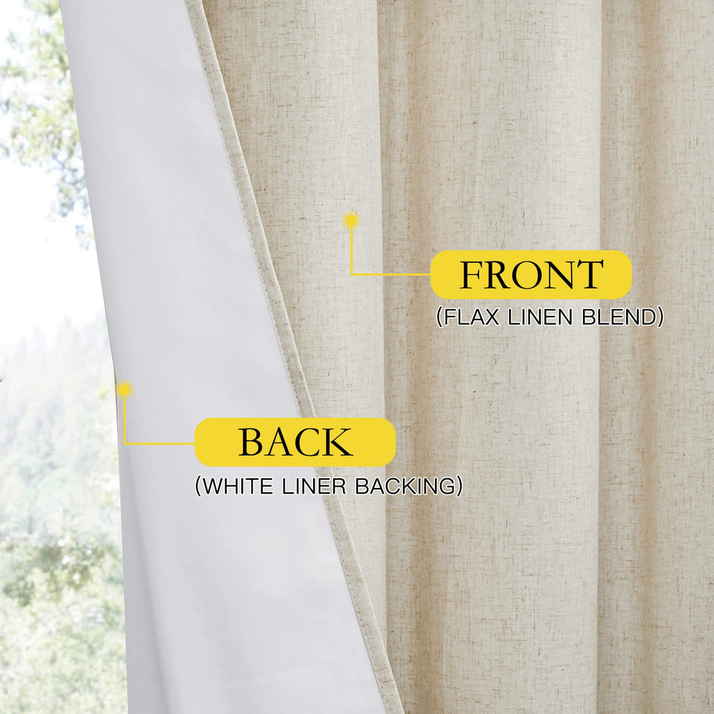 Natural Linen 100% Blackout Curtains 120 inches Length 2 Panels Set with Thermal Insulated Liners, 52" Width