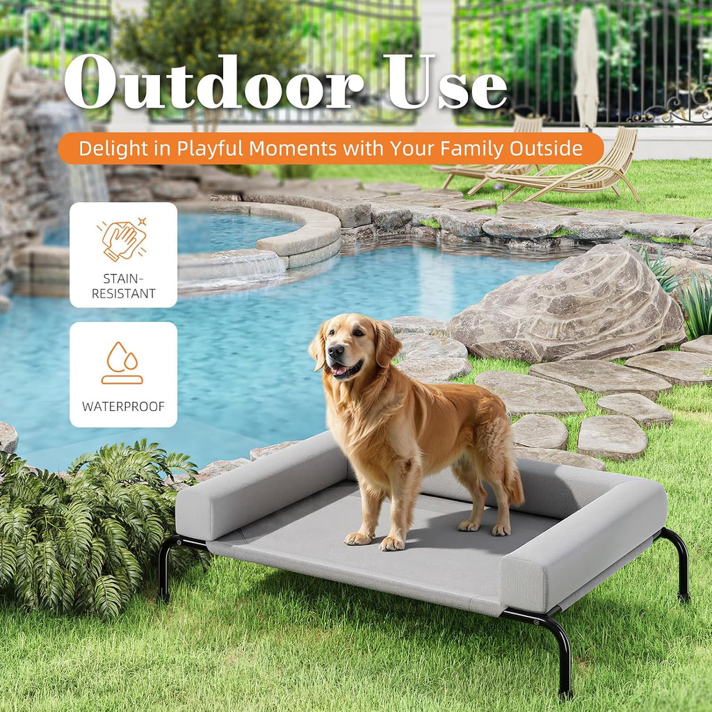 Elevated Dog Bed for Large Dogs with Bolsters, Grey