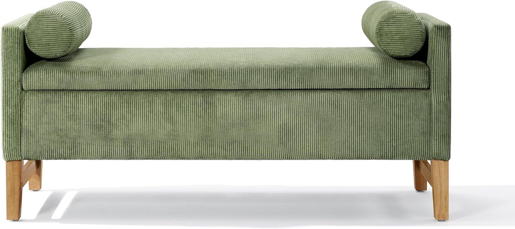 Namo Corduroy Upholstered Ottoman with Storage, Wooden Storage Ottoman Bench with Pillows, Long Entryway Ottoman Foot