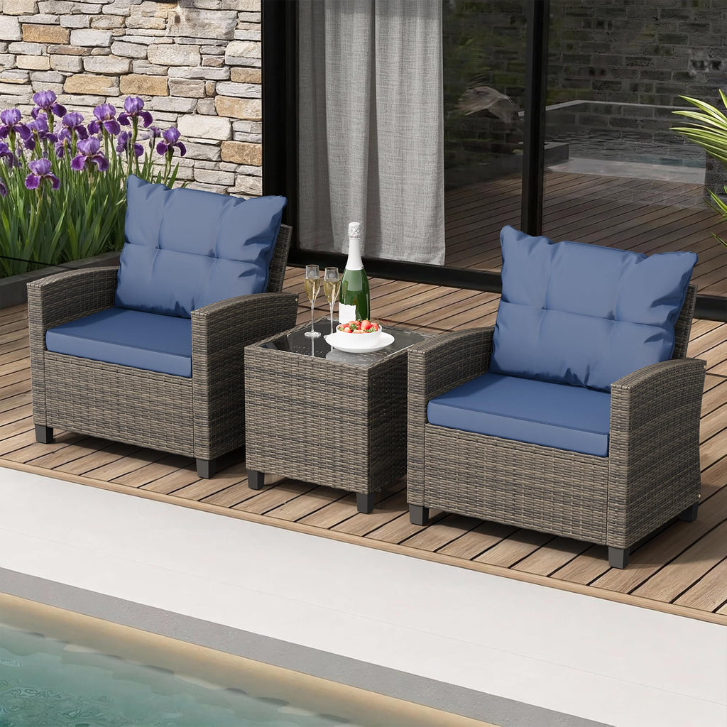 3 Pieces Patio Furniture Set 3 Pieces PE Rattan Wicker Chairs with Table Outdoor Furniture for