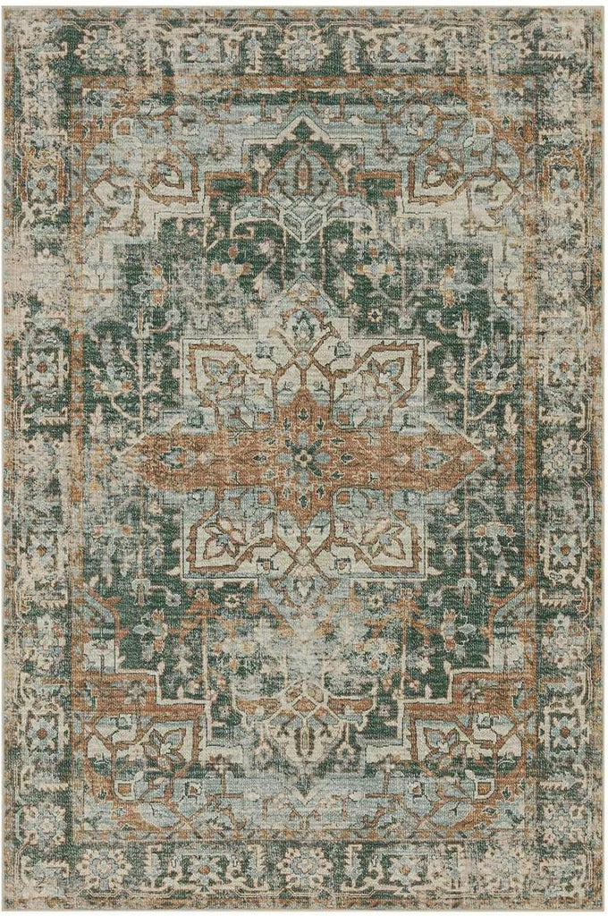 9x12 Area Rug for Living Room Bedroom, Extra Large Washable Rug, Green Vintage Retro Boho Rug, Non S