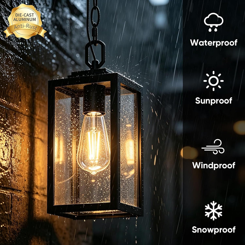 Modern Outdoor Pendant Light, 1-Light Outdoor Hanging Lantern Light, Matte Black Aluminum with Clear Glass