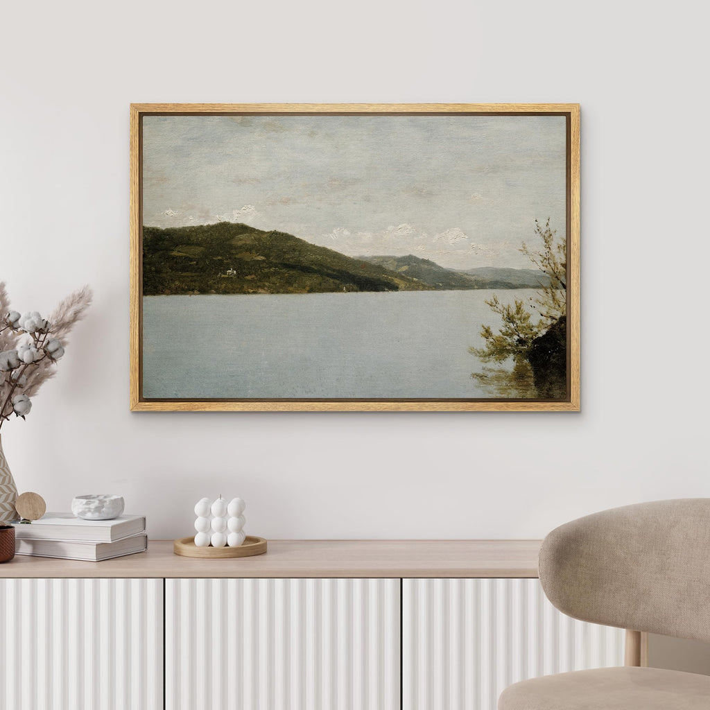 Framed Canvas Print Wall Art Green Mountain Range Storm Cloud Island Nature Wilderness Antique Retro Fine Art Shapes