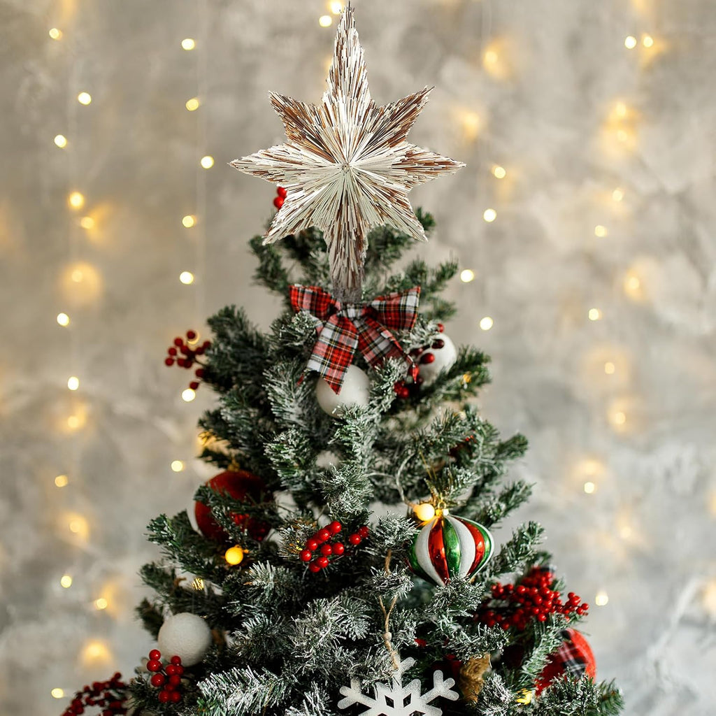 10'' Christmas Tree Star Topper Champaign Gold Glitter Star Treetop