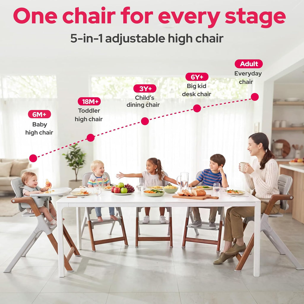 Convertible Baby High Chair, Foldable High Chairs for Babies and Toddlers, Adjustable Feeding Chair with Removable