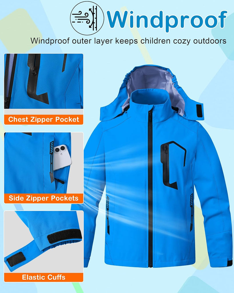 Kids Rain Jacket Boys Girls Lightweight Raincoats Kids Outdoor Windbreaker Jackets with Detachable Hood