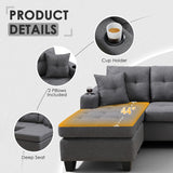 Wakefit Sectional Sofa Couch, Modern 4-Seaters Living Room Furniture Sets with Reversible Chaise Lounge & 2 Pillows |