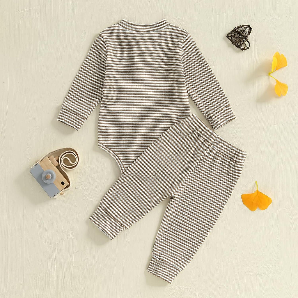 Newborn Boy Clothes Waffle Knit Long Sleeve Romper Long Pants Set Infant Fall Winter 2Pcs Outfits 0 3 6 9