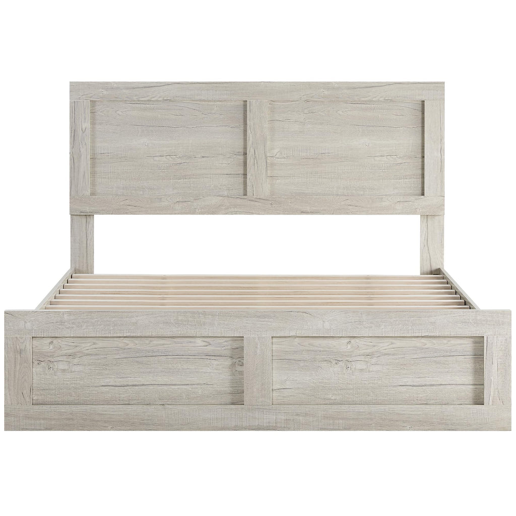 Wood Bed Frame with Headboard and Footboard, Light Gray, King