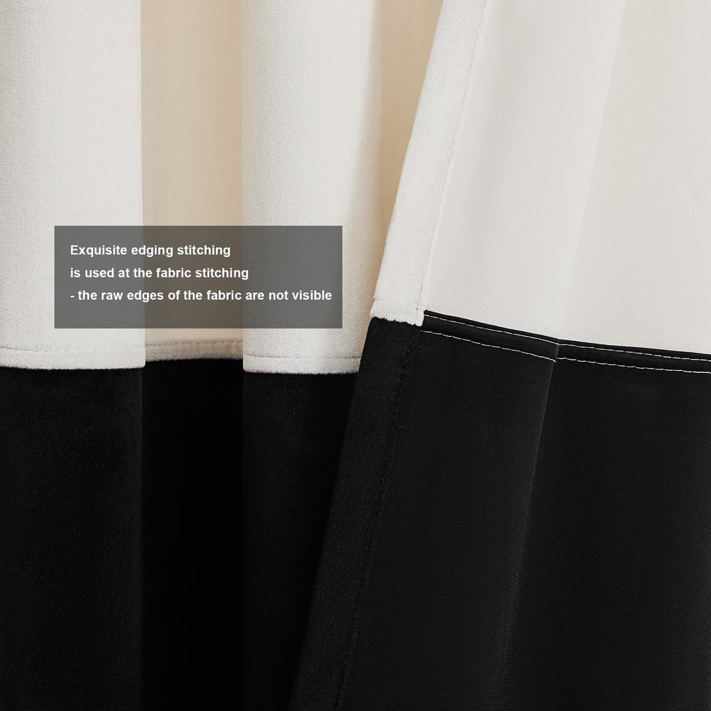 Modern Cream White Black Decorative Velvet Curtains 72 inches 2 Panels