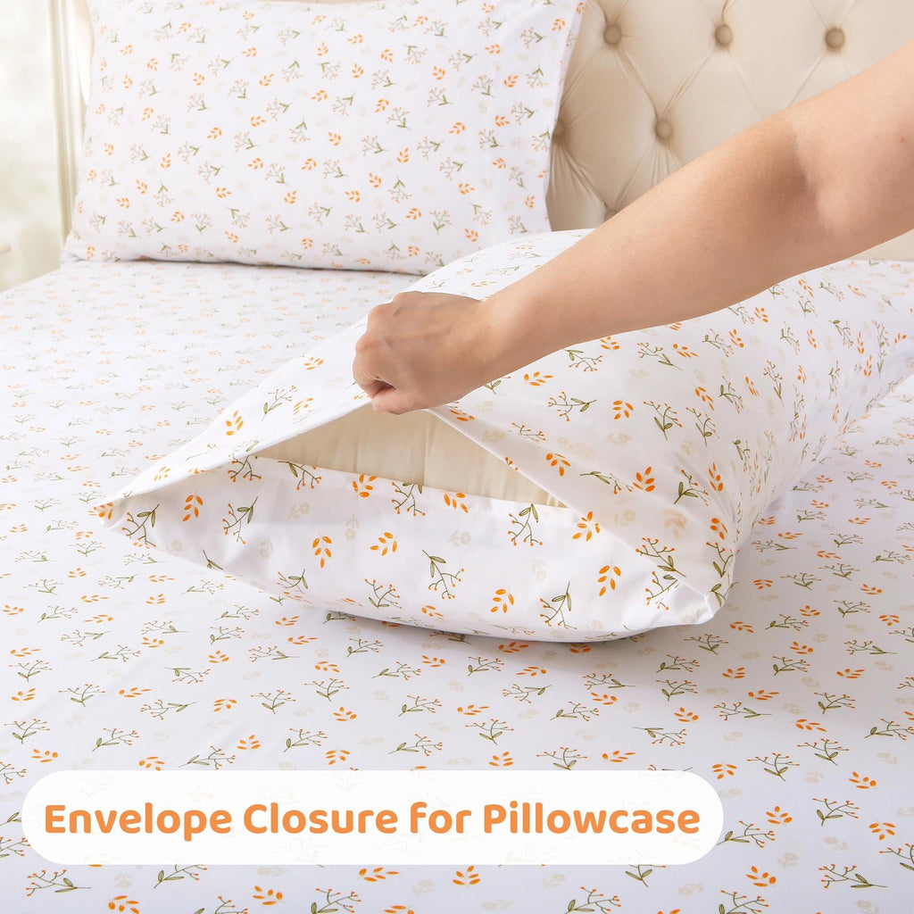 Cozy Floral Orange Microfiber Printed Full Sheet Set